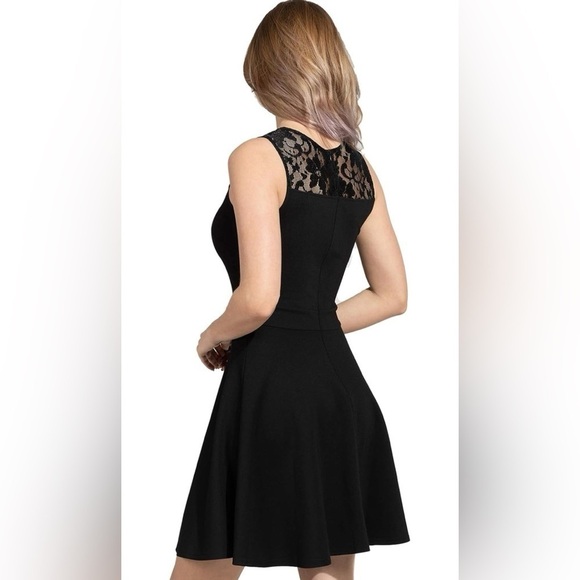 Women's A-Line Pleated Sleeveless Little Cocktail Party Dress with Floral Lace - Picture 3 of 7